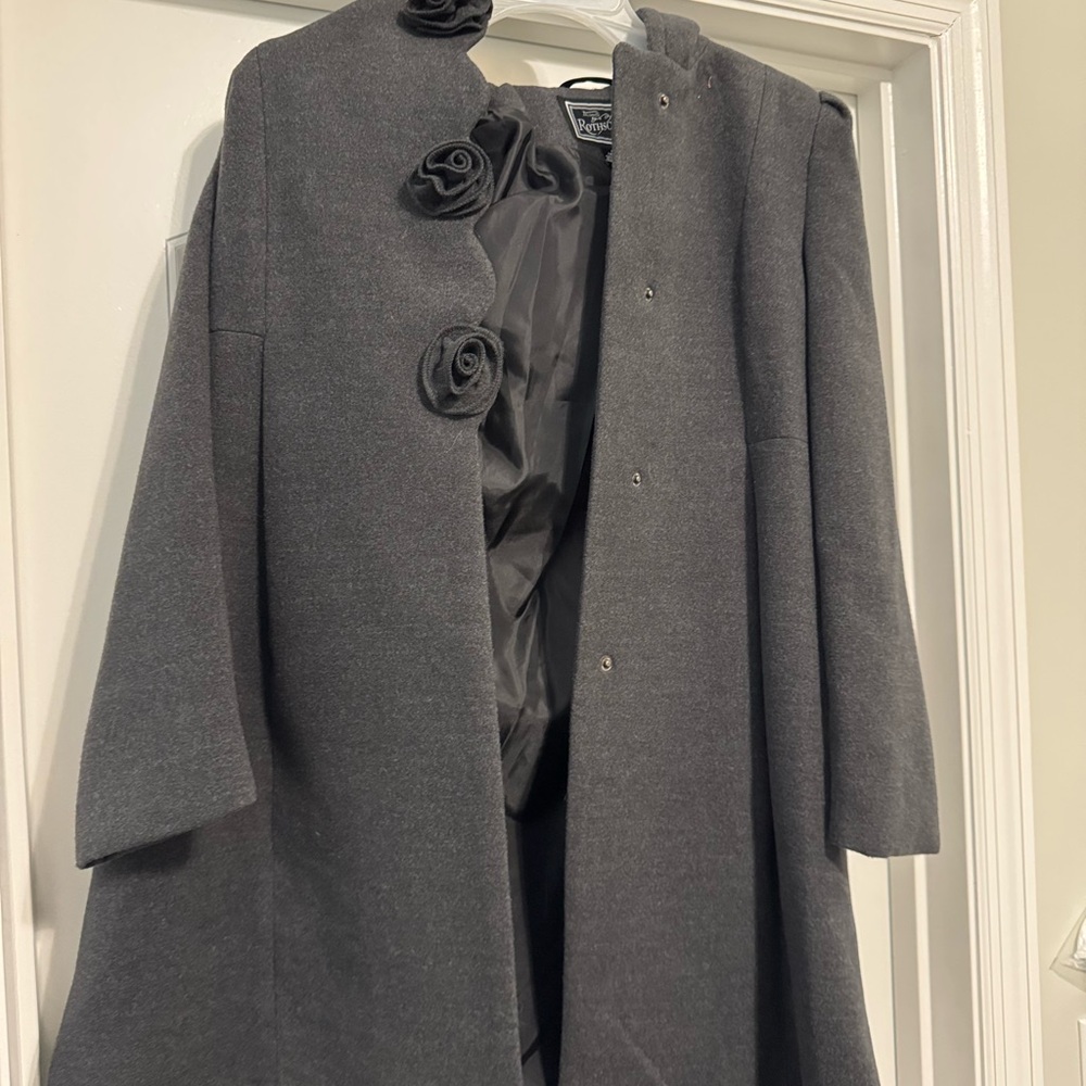 Rothschild Charcoal Pea Coat with Floral Accents little girls medium 10/12